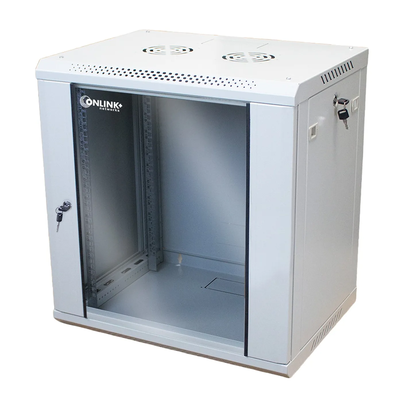 [022063] [WM6412-450-RAL7035] Onlink - Rack de Pared [12U] Cerrado Fijo 600x450x635mm con 3 Cerraduras y Puerta de Vidrio [Gris Luminoso]