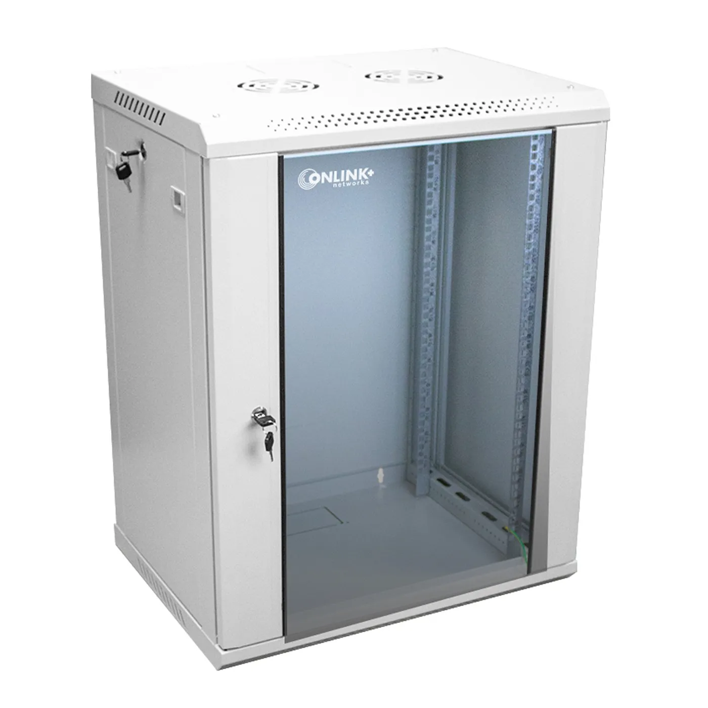 [022064] [WM6415-450-RAL7035] Onlink - Rack de Pared [15U] Cerrado Fijo 600x450x769mm con 3 Cerraduras y Puerta de Vidrio [Gris Luminoso]