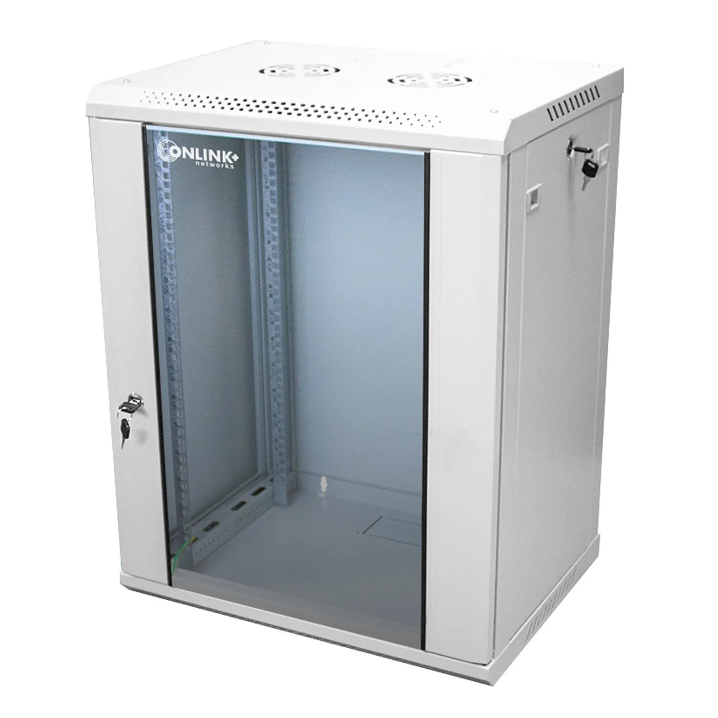 [022064] [WM6415-450-RAL7035] Onlink - Rack de Pared [15U] Cerrado Fijo 600x450x769mm con 3 Cerraduras y Puerta de Vidrio [Gris Luminoso]