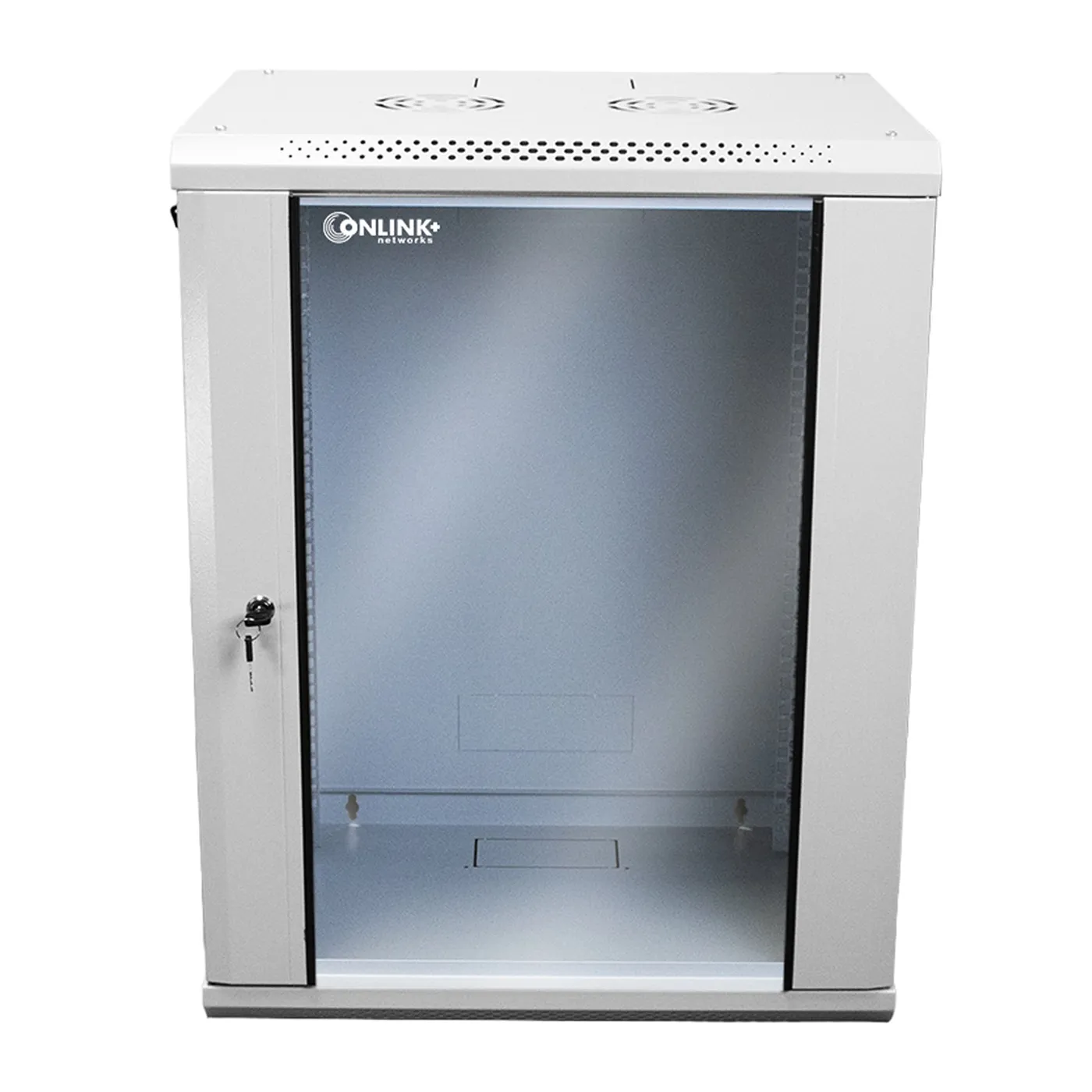 [022064] [WM6415-450-RAL7035] Onlink - Rack de Pared [15U] Cerrado Fijo 600x450x769mm con 3 Cerraduras y Puerta de Vidrio [Gris Luminoso]