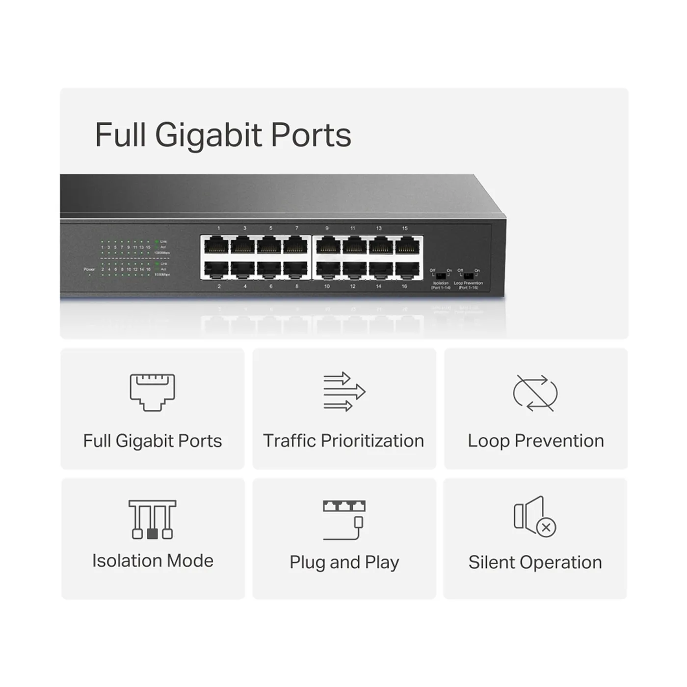 [022077] [MS116GS] Mercusys - Switch de Escritorio/Rack de 16 Puertos Gigabit