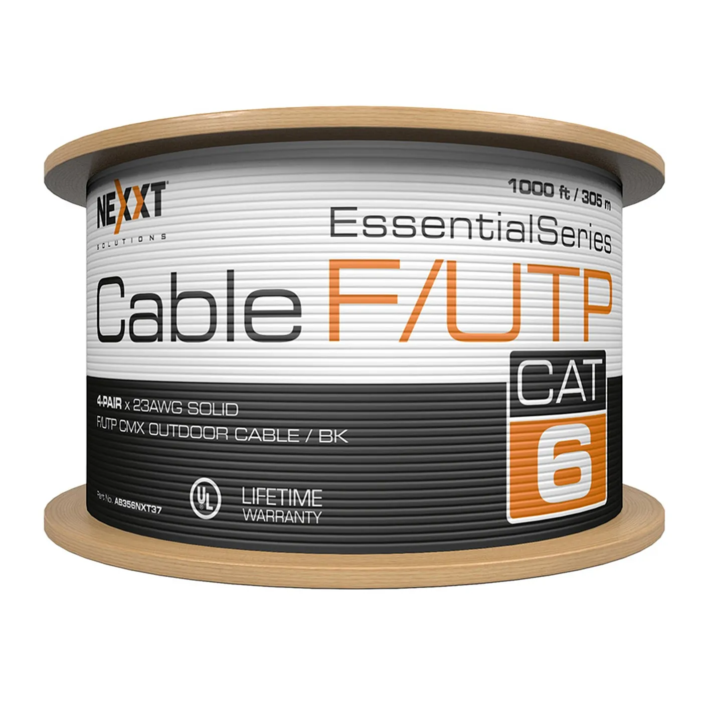 [022021] [AB356NXT37] Nexxt - Cable F/UTP CAT6 (Categoría 6) Blindado 23AWG CMX Exterior (Negro) [305m/1000ft]