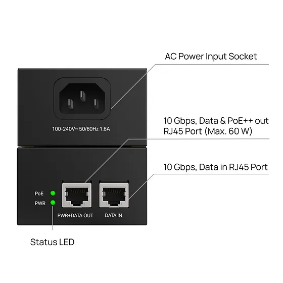 [022059] [POE370S] TP-Link - Inyector PoE++ 10G de 60W [Omada]
