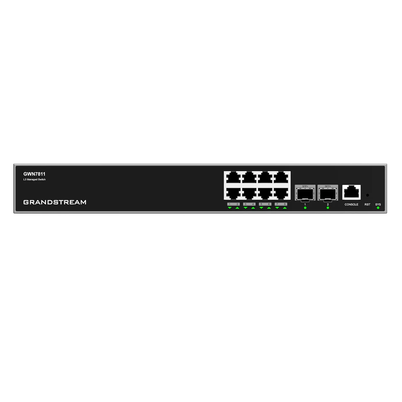 [022169] [GWN7811] Grandstream - Switch Capa 3 8 puertos Gigabit Ethernet y 2 puertos SFP+ de 10 Gigabit capacidad de conmutación de 56Gbps sin PoE