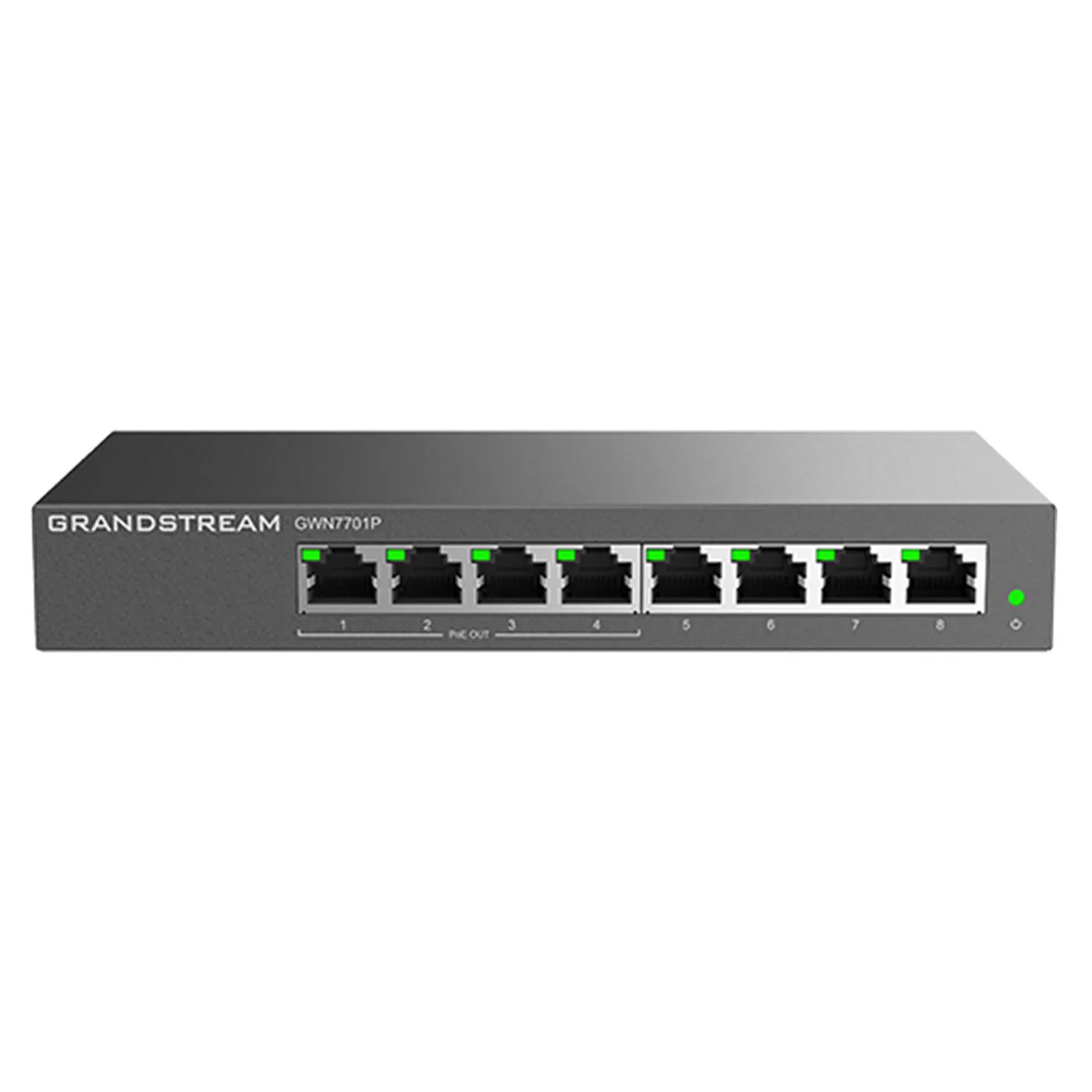 [022171] [GWN7701P] Grandstream - Switch PoE No Administrable 8 puertos RJ45 10/100/1000 Mbps 4 puertos PoE IEEE 802.3af y 802.3at presupuesto total de 60W capacidad de conmutación de 16Gbps