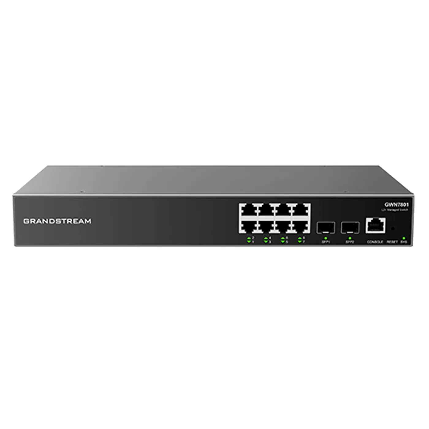 [022183] [GWN7801] Grandstream - Switch Administrable switch Capa 2+ con 8 puertos Gigabit Ethernet y 2 puertos SFP capacidad de conmutación de 20Gbps sin PoE
