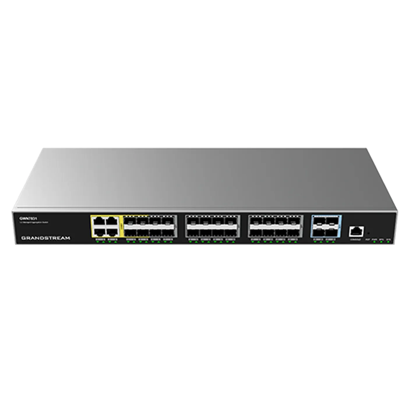 [022193] [GWN7831] Grandstream - Switch Agregación Capa 3 4 puertos Gigabit Ethernet combo 24 puertos SFP de 1G y 12 puertos SFP+ de 10G capacidad de conmutación de 128Gbps