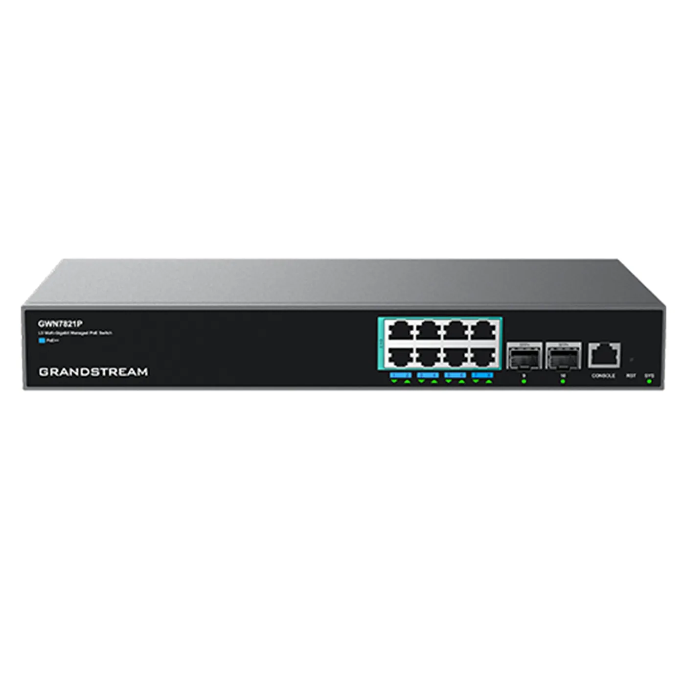 [022195] [GWN7821P] Grandstream - Switch PoE Capa 3 8 puertos de 2.5G y 2 puertos SFP+ 8 puertos PoE IEEE 802.3af/at/bt presupuesto total de 240W capacidad de conmutación de 80Gbps