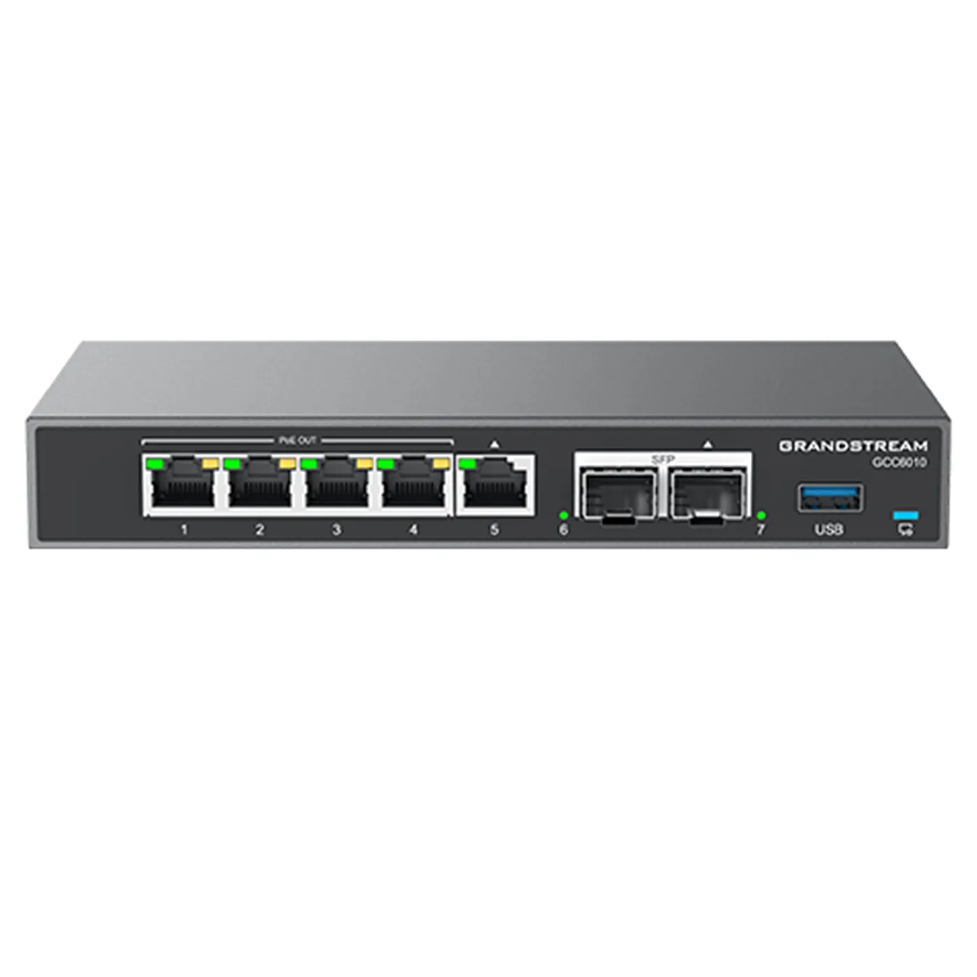 [022150] [GCC6010W] Grandstream - Router Empresarial Todo en Uno router VPN firewall next-gen IP PBX y AP Wi-Fi 6 doble banda 2x2 MIMO 5 puertos Gigabit configurables WAN/LAN hasta 3 WAN PBX 24 usuarios 8 llamadas concurrentes