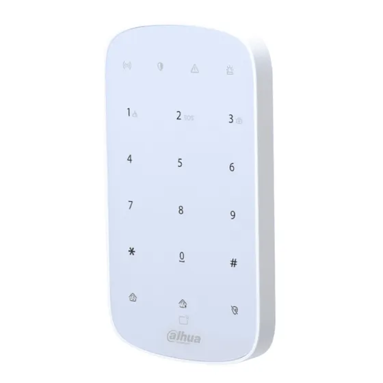 [040166] [DHI-ARK30T-W2] Dahua - Teclado Inalámbrico Interior Táctil para Armado y Desarmado Soporta hasta 32 Usuarios con Pin o Tarjetas (IC Mifare) Indicadores Led de Status del Panel Alarma de Batería Baja Frecuencia 433MHz [Bateria 4 x AA]