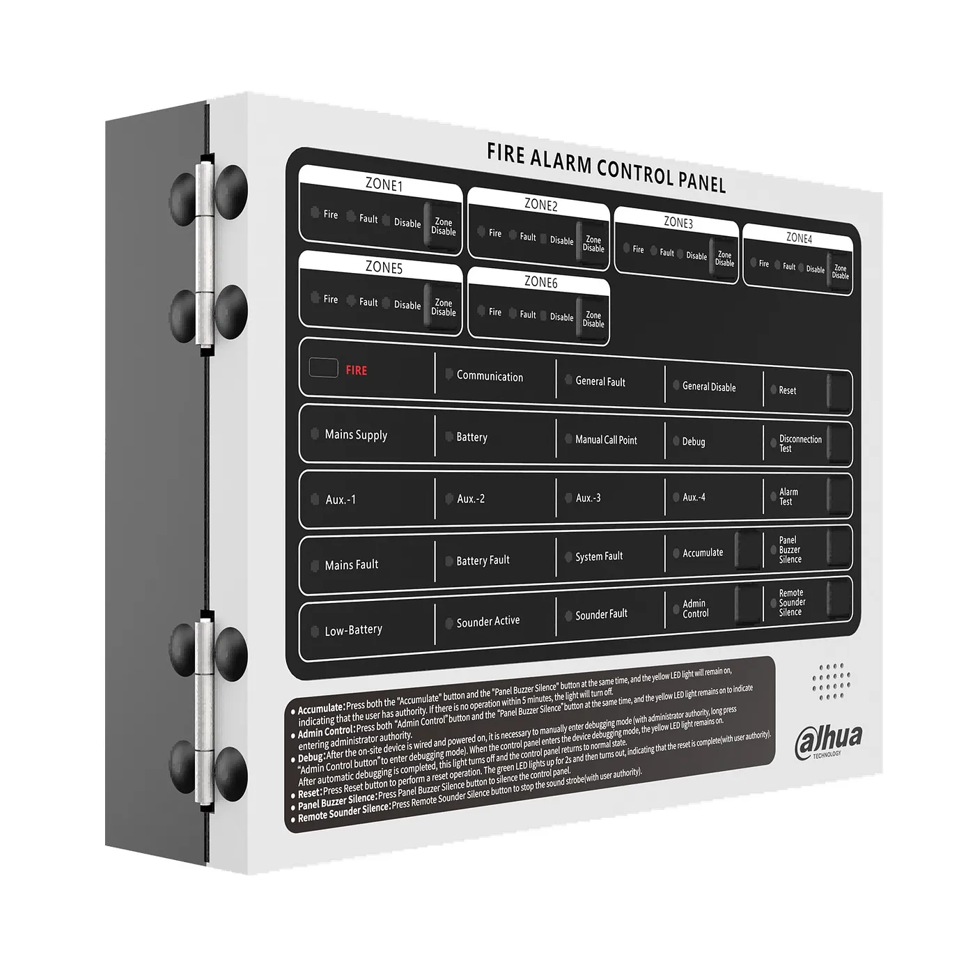 [040231] [DHI-HY-C102-6] Dahua - Panel de Control de Alarma Contra Incendios Convencional de 6 Zonas Interfaz Ethernet Interfaz RS-485 Alimentación principal de 90 VCA a 270 VCA Capacidad de 25 detectores por zona 4 contactos secos Registro... [Convencion