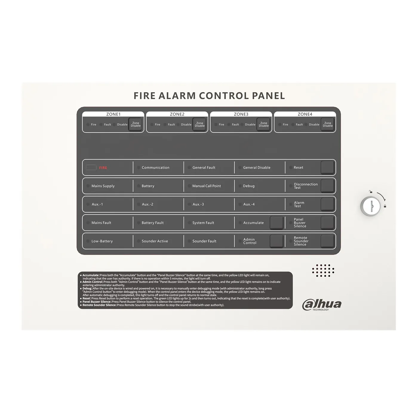 [040234] [DHI-HY-C102-4L] Dahua - Panel de Control de Alarma Contra Incendios Convencional de 4 Zonas Interfaz Ethernet Interfaz RS-485 Alimentación principal de 100 VCA a 240 VCA Capacidad de 25 detectores por zona Grado de protección IP30... [Convencion