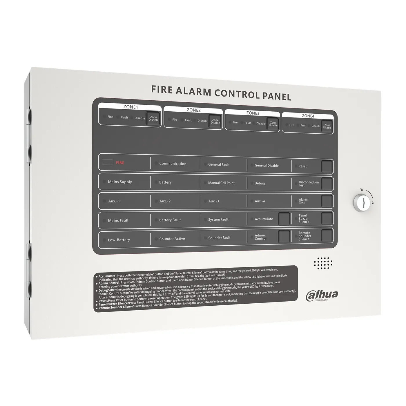 [040234] [DHI-HY-C102-4L] Dahua - Panel de Control de Alarma Contra Incendios Convencional de 4 Zonas Interfaz Ethernet Interfaz RS-485 Alimentación principal de 100 VCA a 240 VCA Capacidad de 25 detectores por zona Grado de protección IP30... [Convencion