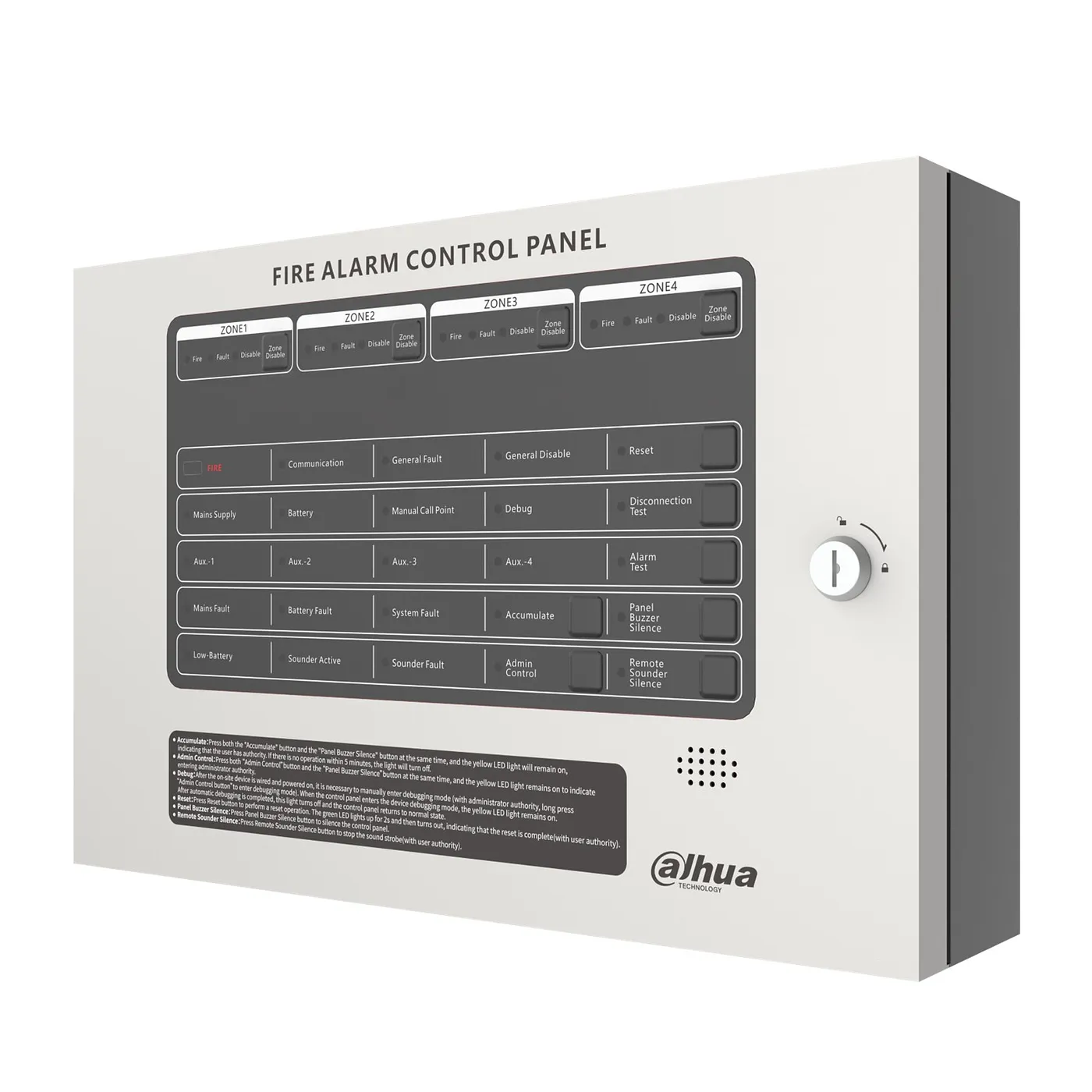 [040234] [DHI-HY-C102-4L] Dahua - Panel de Control de Alarma Contra Incendios Convencional de 4 Zonas Interfaz Ethernet Interfaz RS-485 Alimentación principal de 100 VCA a 240 VCA Capacidad de 25 detectores por zona Grado de protección IP30... [Convencion