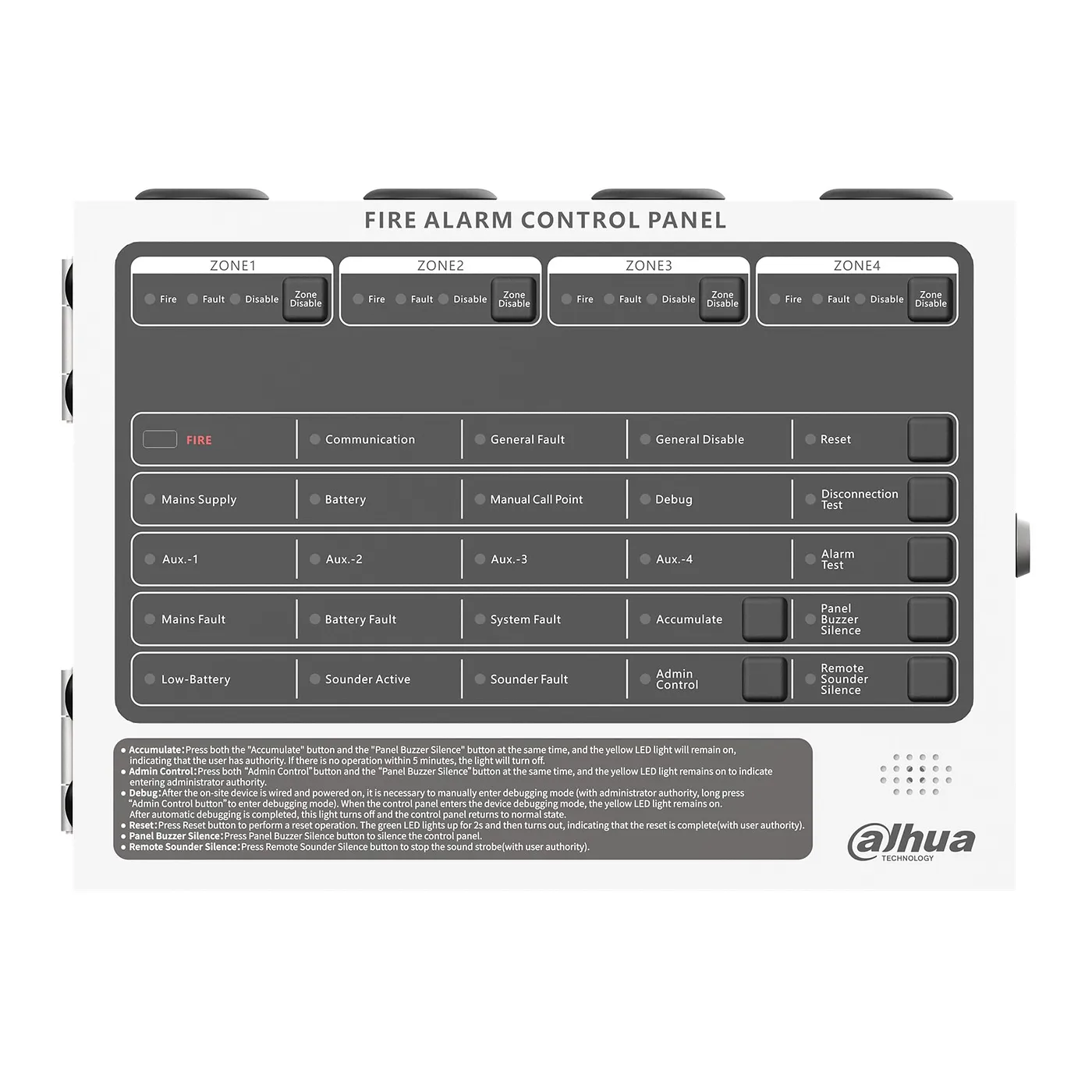 [040195] [DHI-HY-C102-4] Dahua - Panel de Control de Alarma Contra Incendios Convencional de 4 Zonas Interfaz Ethernet Interfaz RS-485 Alimentación principal de 90 VCA a 270 VCA [WisuAlarm]