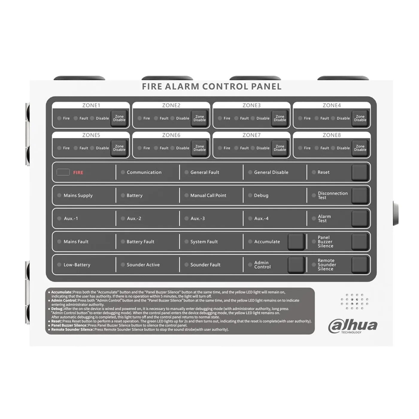 [040196] [DHI-HY-C102-8] Dahua - Panel de Control de Alarma Contra Incendios Convencional de 8 Zonas Interfaz Ethernet Interfaz RS-485 Alimentación principal de 90 VCA a 270 VCA [WisuAlarm]
