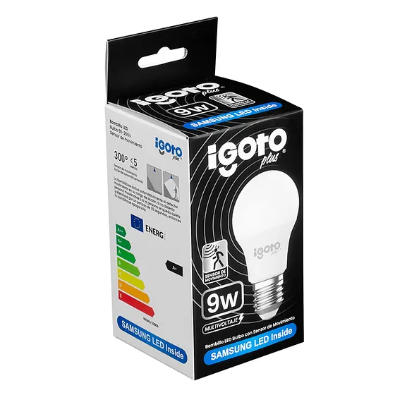[050771] [IG-BLMS9W] Igoto - Bombillo LED Bulbo 9W 6500K Luz Fria Rosca E27 con sensor de movimiento