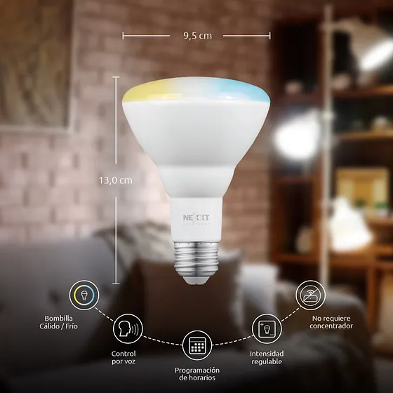 [050658] [NHB-W2102PK] Nexxt Home - Bombillo LED 10W Blanco Regulable [2700 a 6500K] Inteligente 110V BR30 WiFi [2 Unidades]