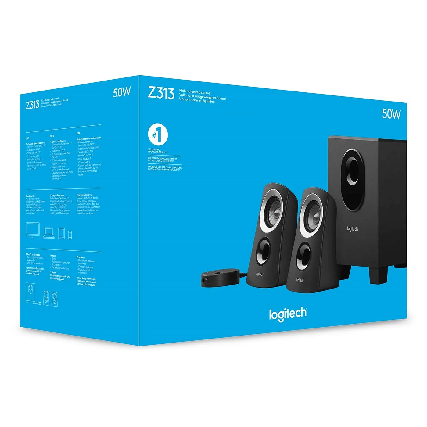 [060355] [Z313] Logitech - Cornetas Multimedia 2.1 Entrada 3.5mm 50W RMS 980-000382