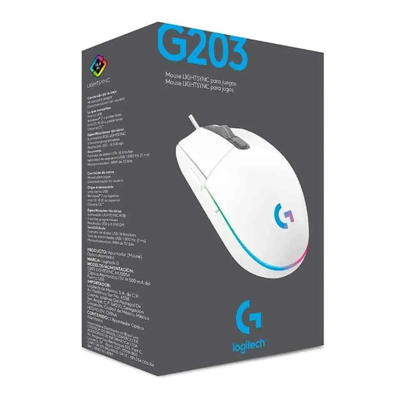 [060368] [G203-WHITE] Logitech - Mouse Alambrico USB Programable RGB Gaming [Blanco]