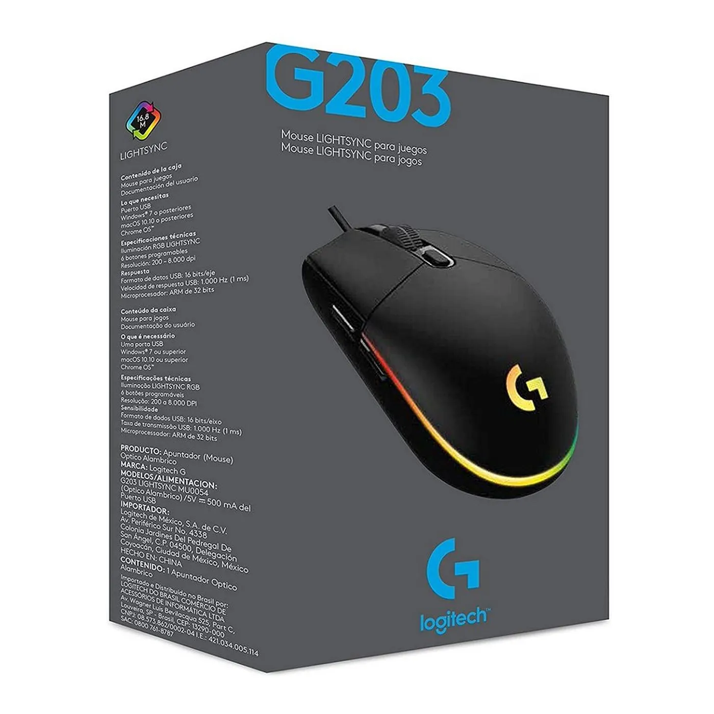 [060374] [G203-BLACK] Logitech - Mouse Alambrico USB Programable RGB Gaming [Negro]
