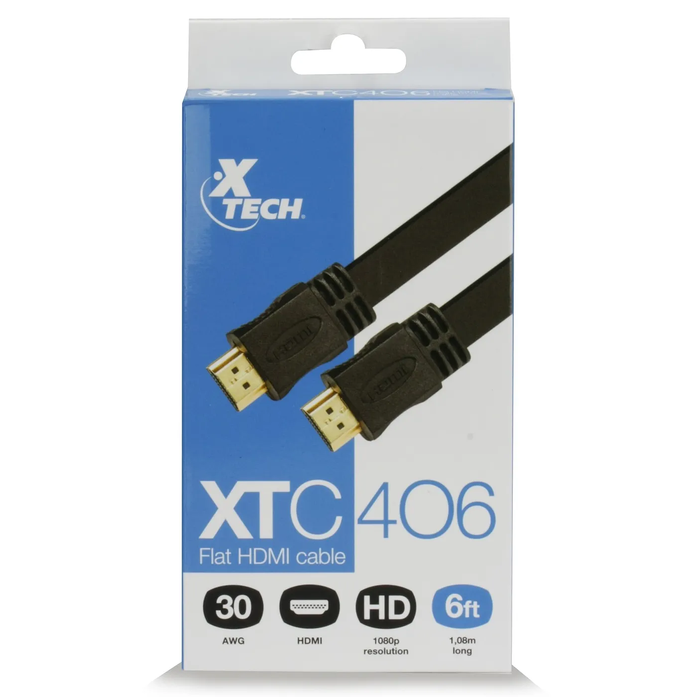 [060608] [XTC406] Xtech - Cable HDMI Plano Macho Doble HD Goma Negro Admite hasta 3840x2160p [1.8 Metros]