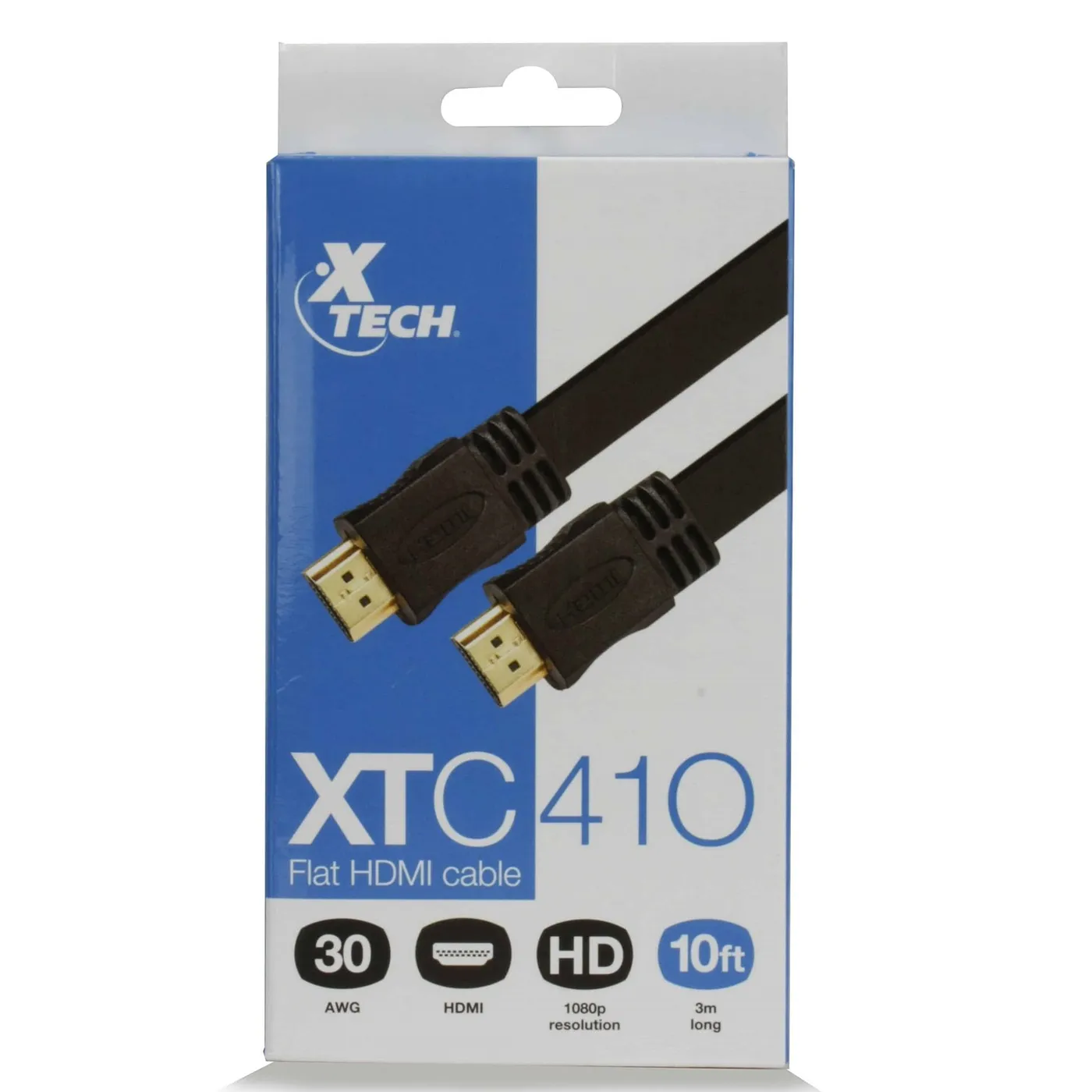 [060609] [XTC410] Xtech - Cable HDMI Plano Macho Doble HD Goma Negro Admite hasta 3840x2160p [3 Metros]