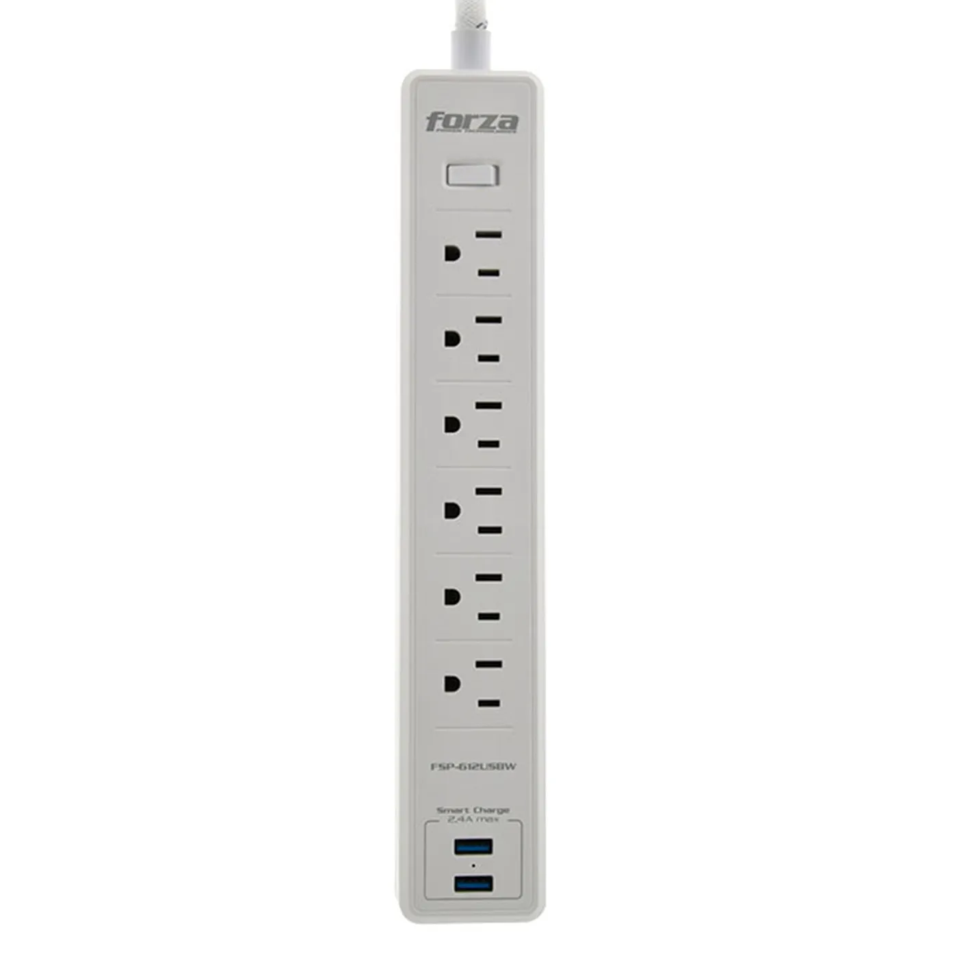 [060667] [FSP-612USBW] Forza - Regleta Protector de Voltaje 1680W [6] x NEMA 5-15R Enchufe Plano 120V/240V
