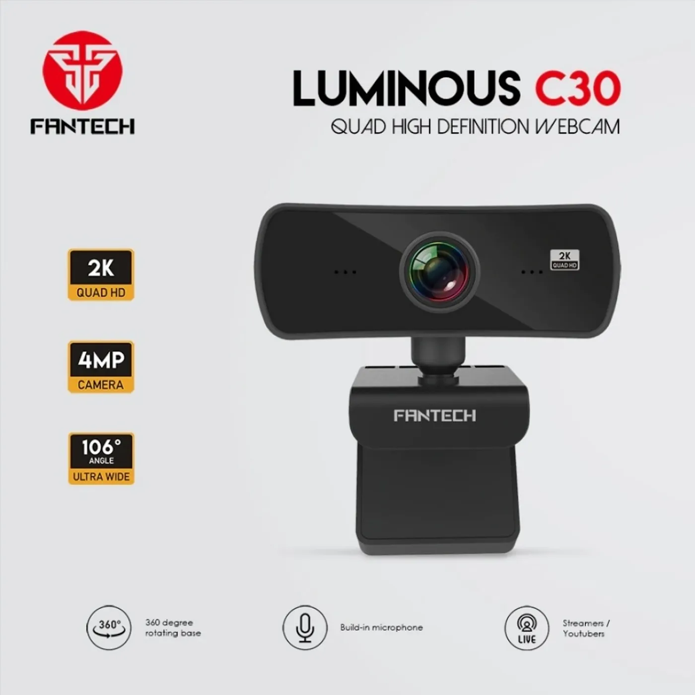 [060550] [C30] Fantech - WebCam Luminous con Microfono 2K 1440P