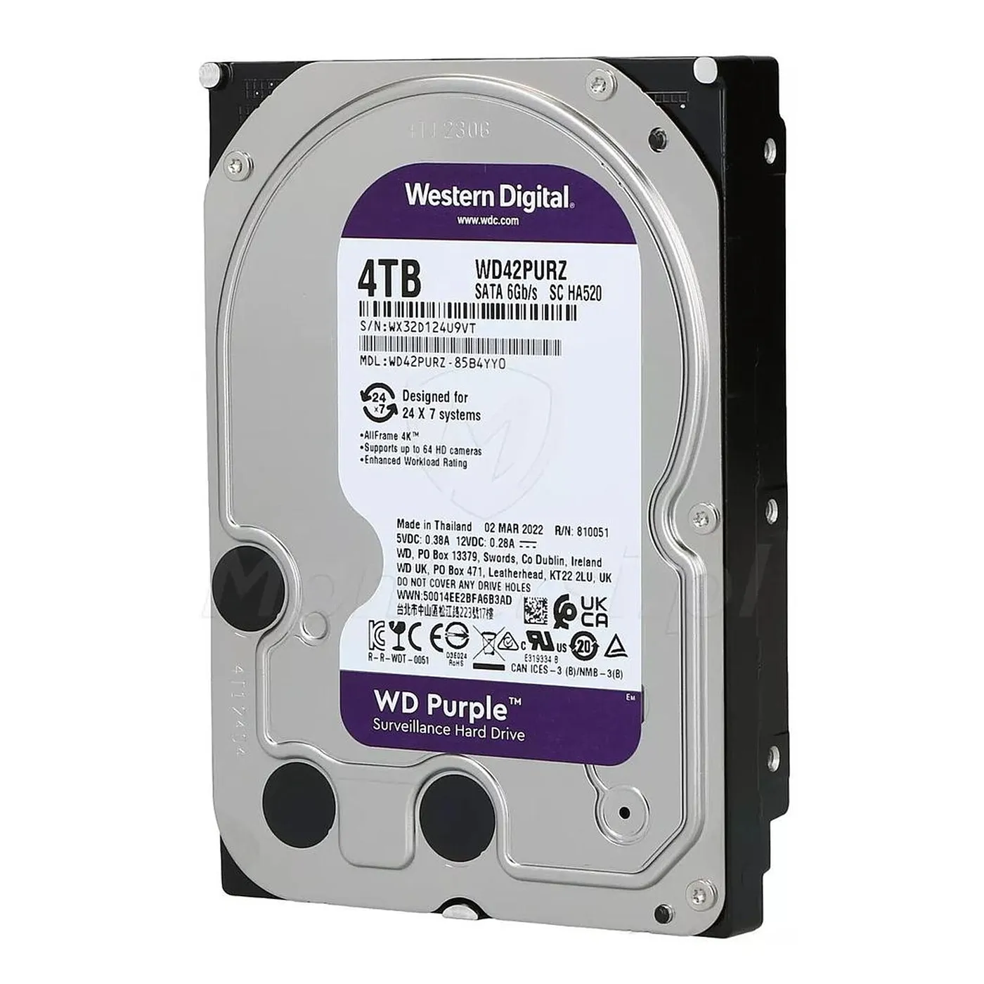 [060770] [WD42PURZ] Western Digital - Disco Duro Purple SATA III 4Tb 5400 rpm Cache 64Mb 3.5" Videovigilancia