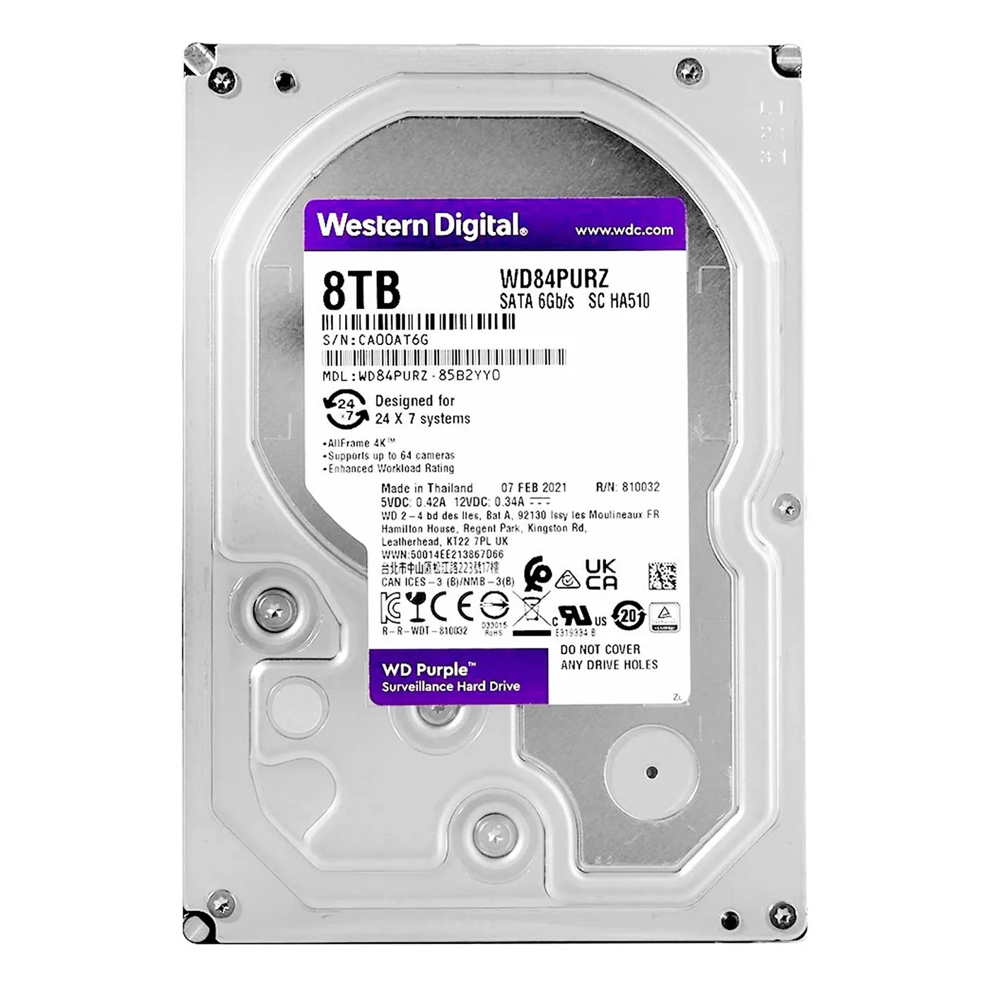 [060772] [WD84PURZ] Western Digital - Disco Duro Purple SATA III 8Tb 5400 rpm Cache 64Mb 3.5" Videovigilancia