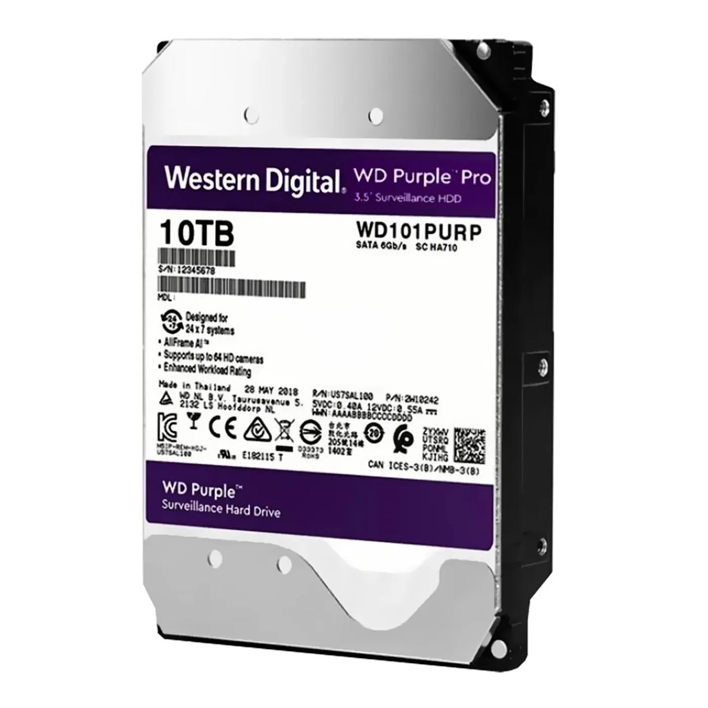 [060773] [WD101PURP] Western Digital - Disco Duro Purple SATA III 10Tb 7200 rpm Cache 256Mb 3.5" Videovigilancia