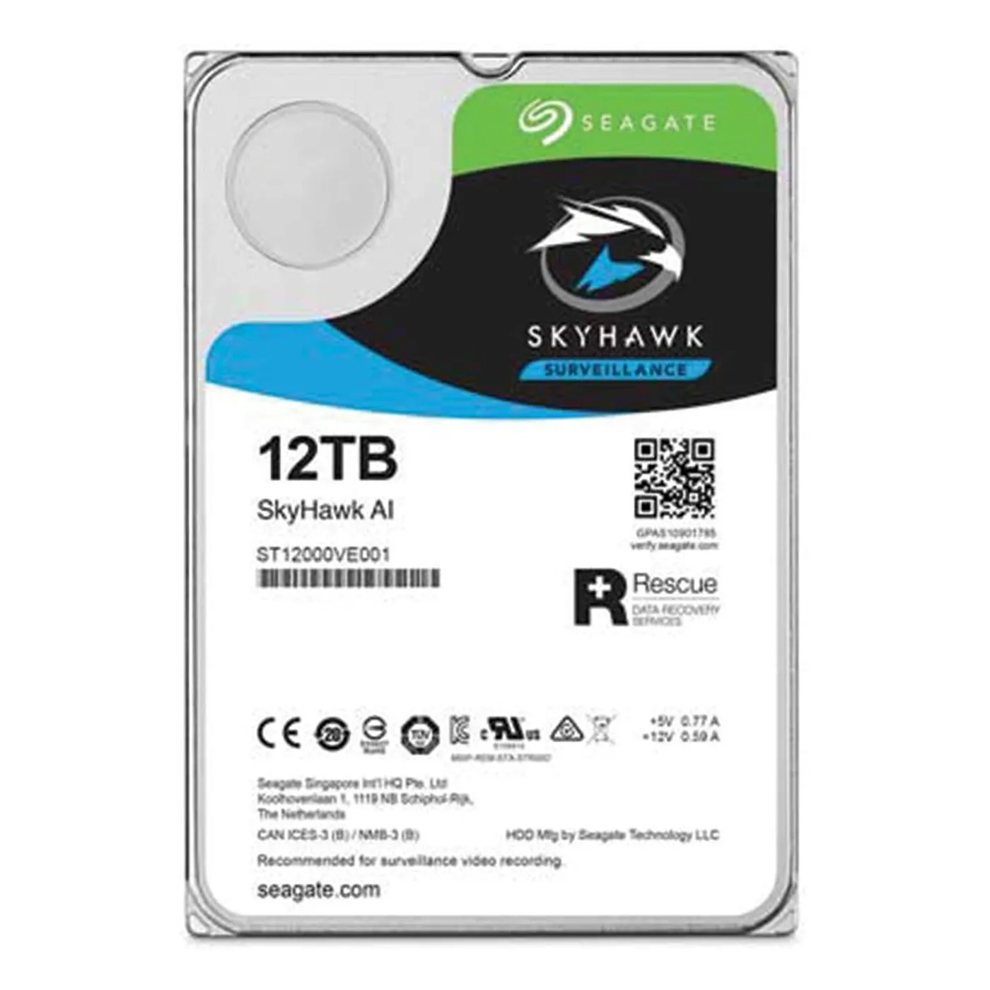 [060786] [ST12000VE001] Seagate - Disco Duro Skyhawk AI SATA III 12Tb 7200 rpm Cache 256Mb 3.5" Videovigilancia