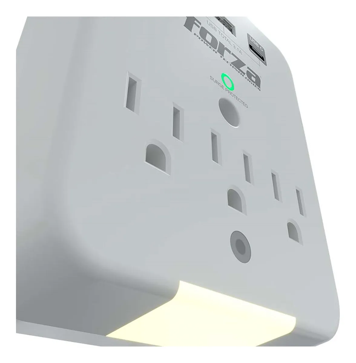 [060670] [FWT-331USBC] Forza - Toma Corriente Protector de Voltaje 1875W [3] x NEMA 5-15R + USB 120V