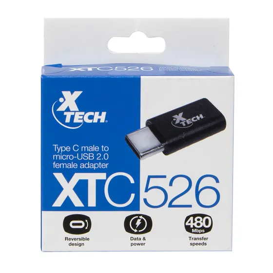 [061085] [XTC526] Xtech - Adaptador con conector USB C macho a Micro-USB 2,0 Hembra hasta 480mb