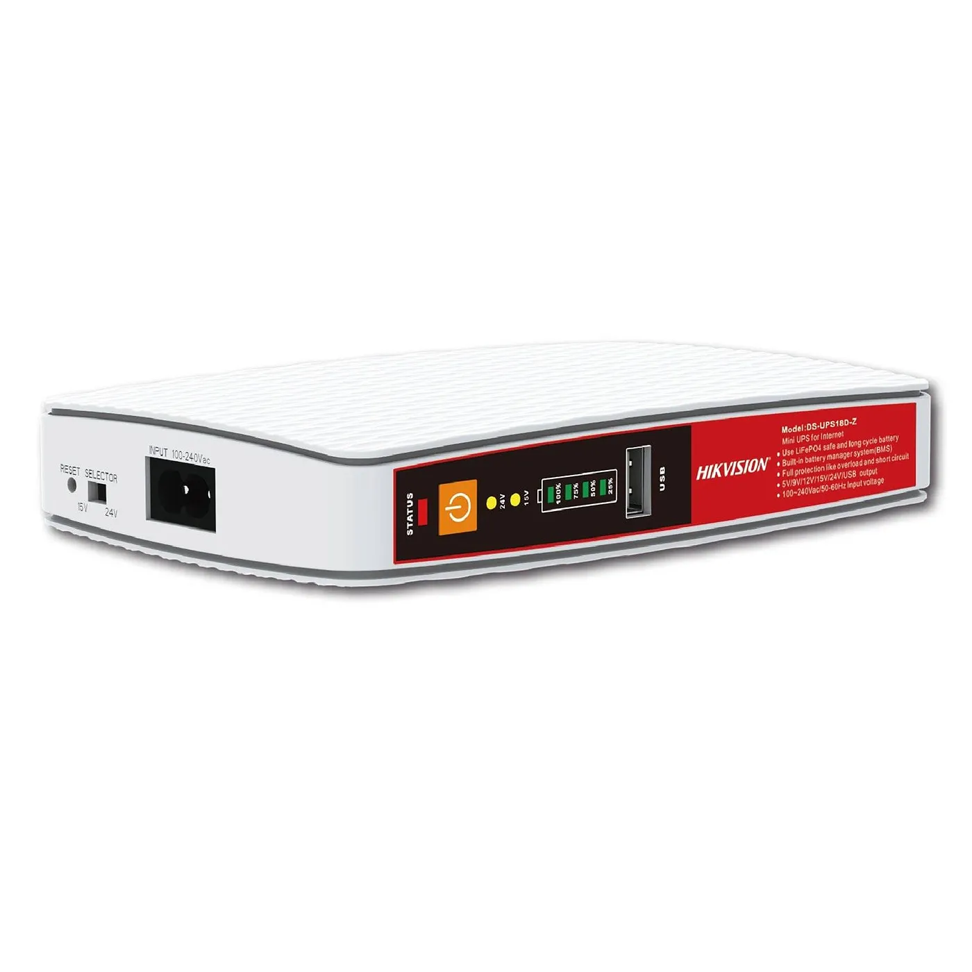 [061624] [DS-UPS18D-Z(O-STD)/US] Hikvision - Mini UPS Portatil Puertos 18W 8000mAh USB (5V-2Amp) DC (5V-2Amp / 9V-1Amp / 12V-1Amp) y PoE (PoE 15V 0.8Amp / 24V 0.5Amp)