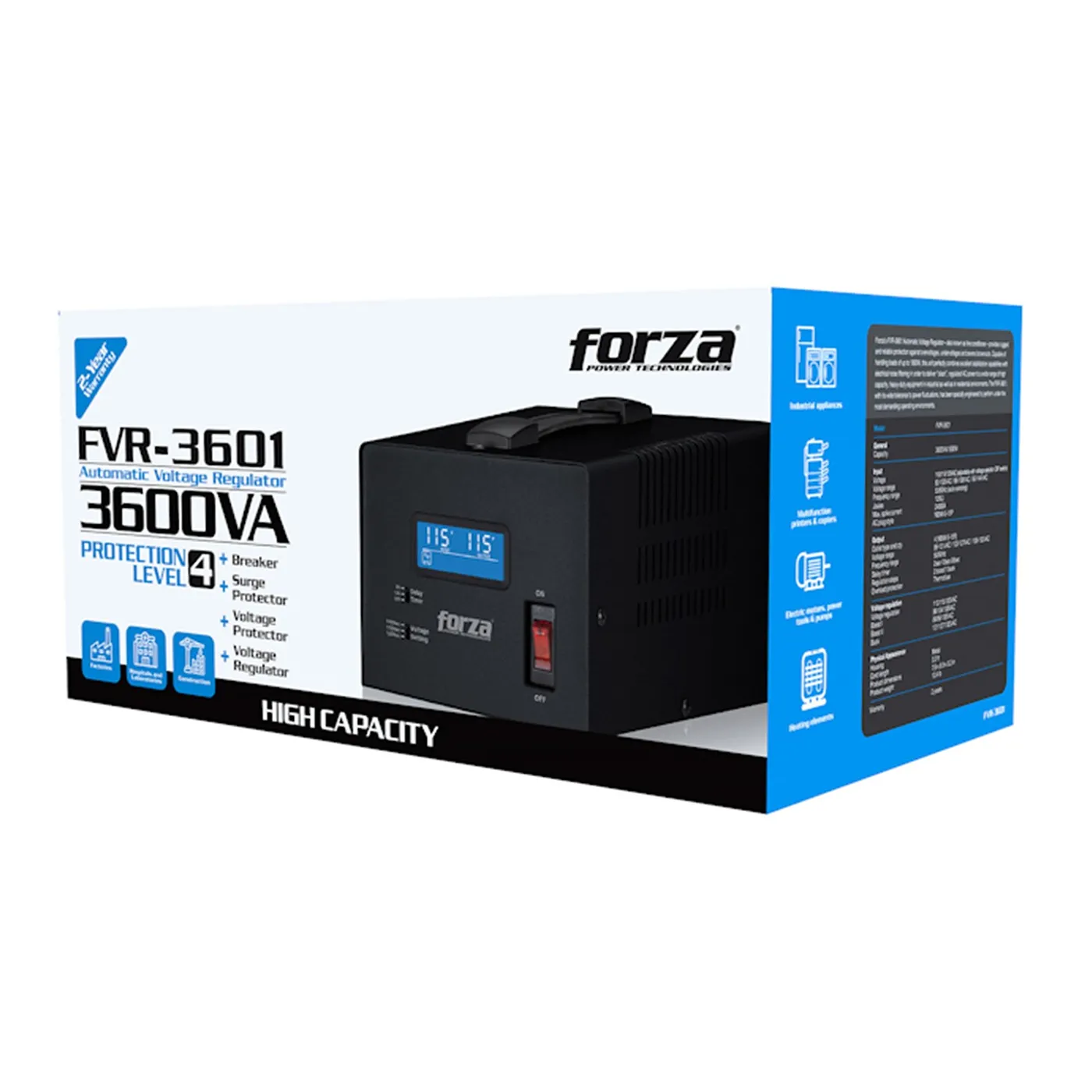 [061696] [FVR-3601] Forza - Regulador Automático de Voltaje 115V 3600VA/1800W [4] x NEMA 5-15R