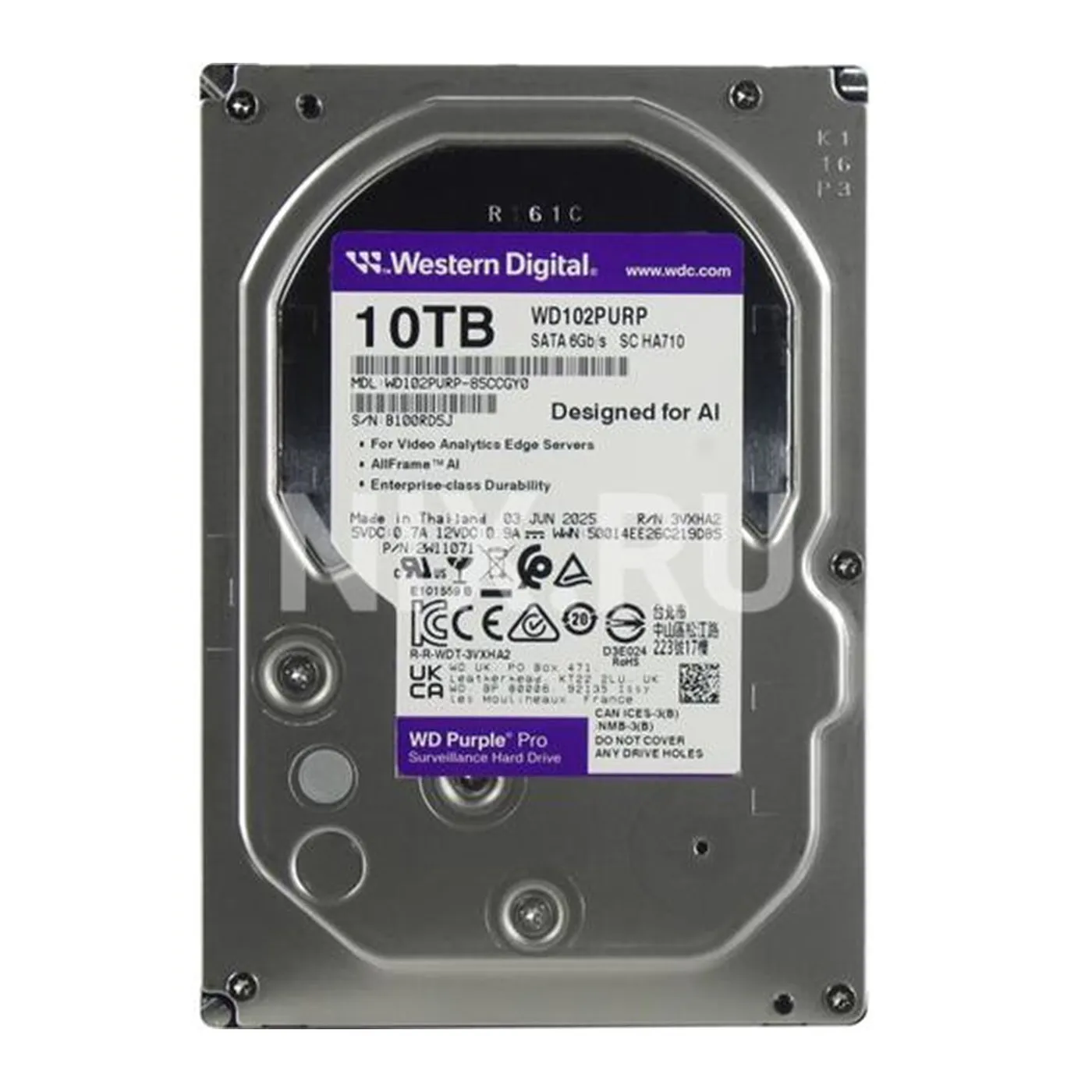 [061698] [WD102PURP] Western Digital - Disco Duro Purple Pro SATA III 10Tb 7200 rpm Cache 256Mb 3.5" Videovigilancia IA AllFrame