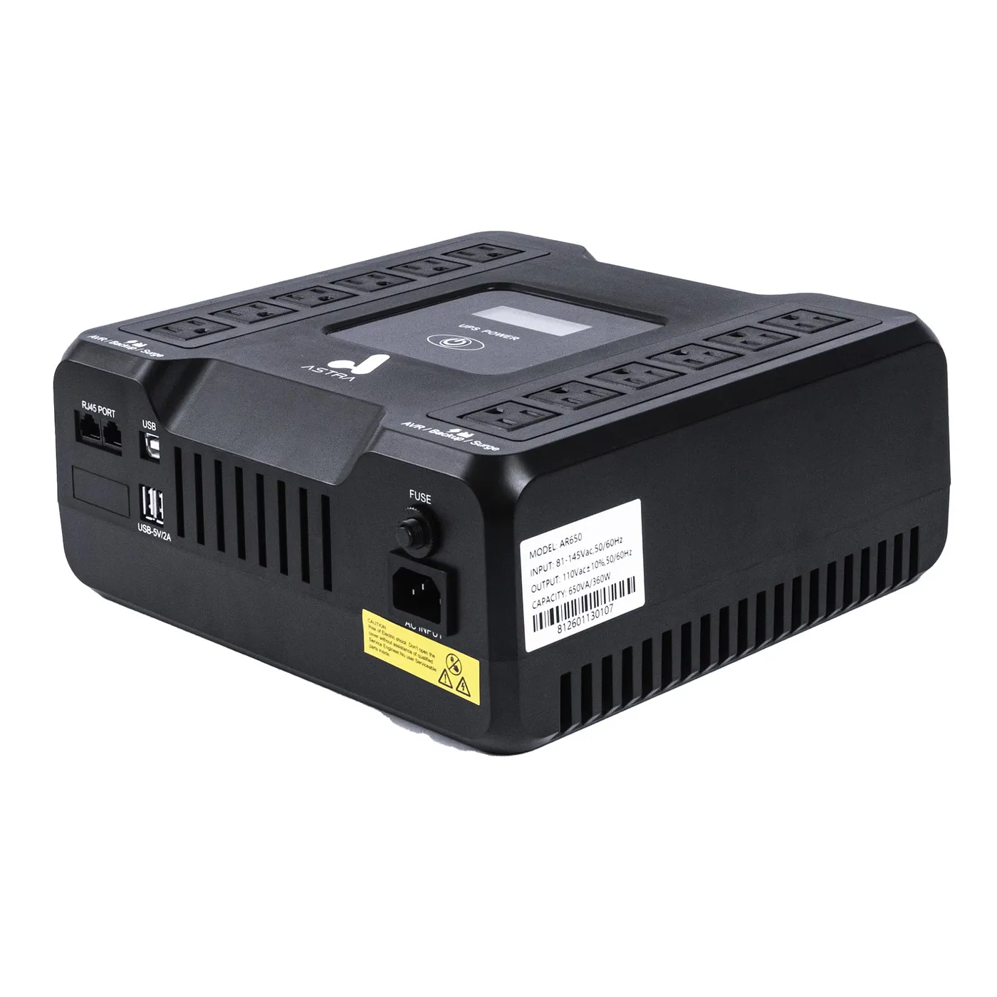 [061710] [AR650] Astra - UPS 650Va/360W 110V 12 Nemas 50-60Hz con Puerto USB & RJ45 Panel LCD