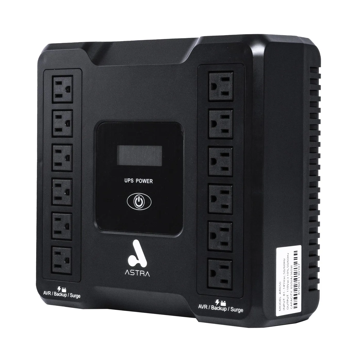[061710] [AR650] Astra - UPS 650Va/360W 110V 12 Nemas 50-60Hz con Puerto USB & RJ45 Panel LCD