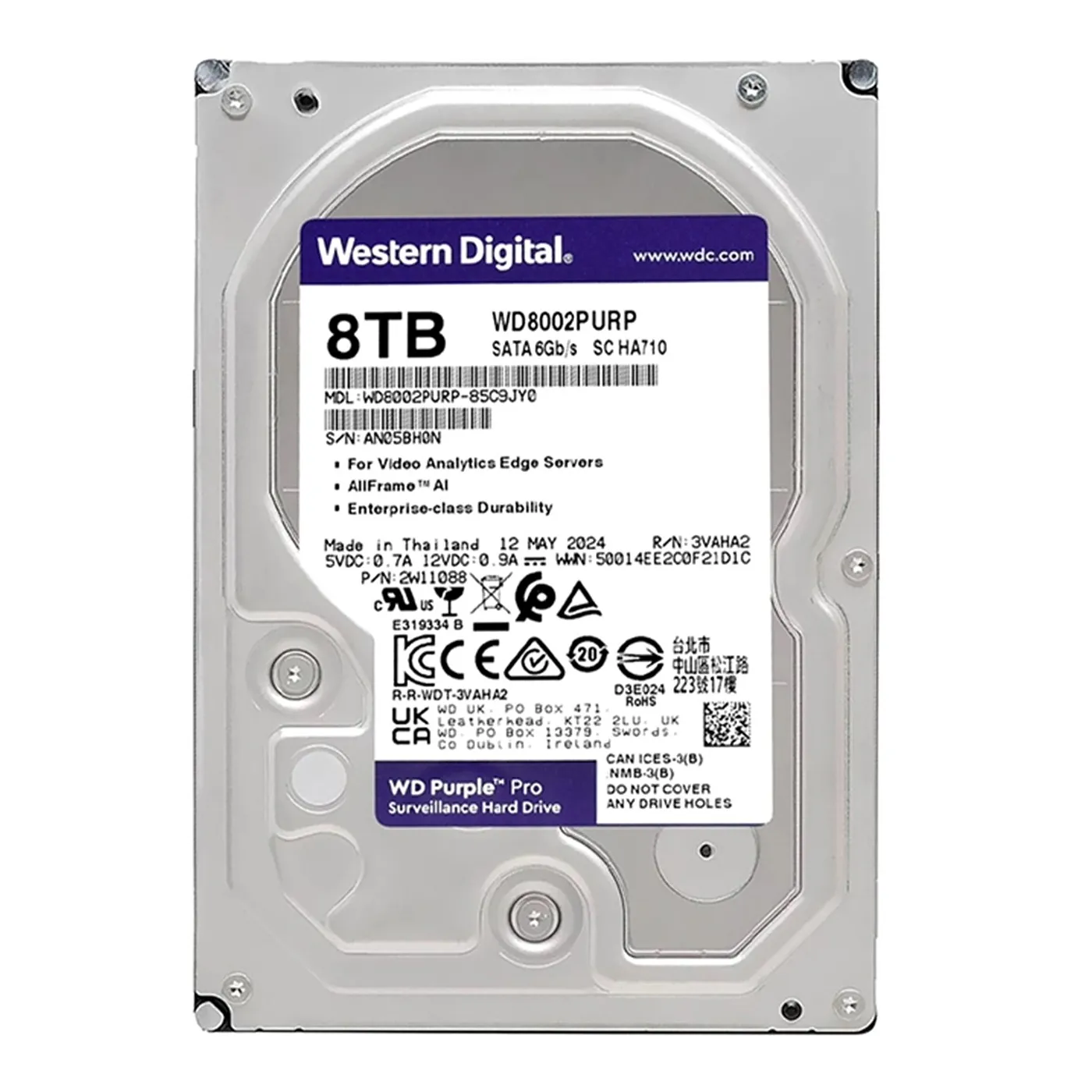 [061716] [WD8002PURP] Western Digital - Disco Duro Purple Pro SATA III 8Tb 7200 rpm Cache 256Mb 3.5" Videovigilancia
