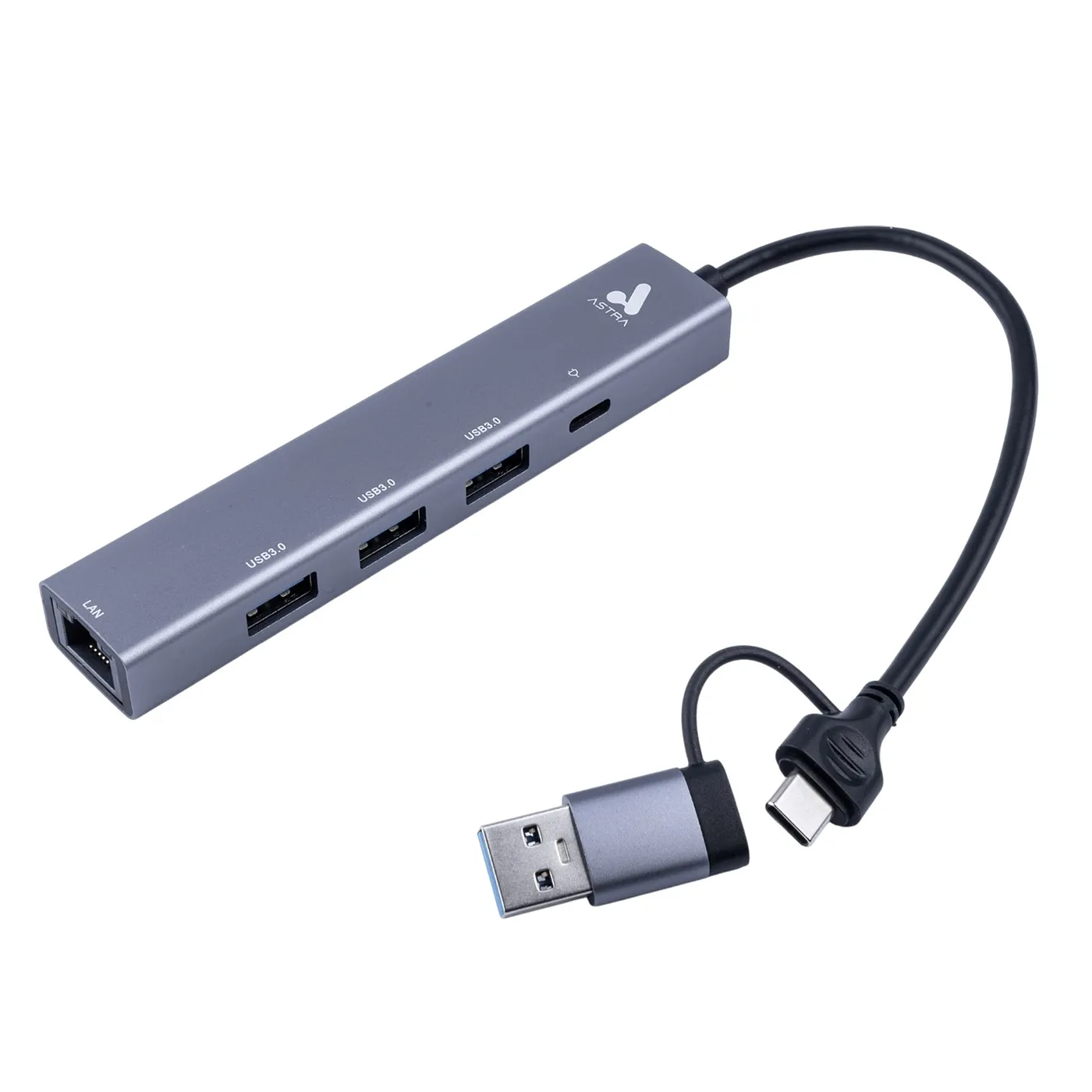 [061732] [CHB082] Astra - Adaptador Dual USB-A/USB-C a RJ45 Gigabit + 3 Puertos USB 3.0 + USB-C