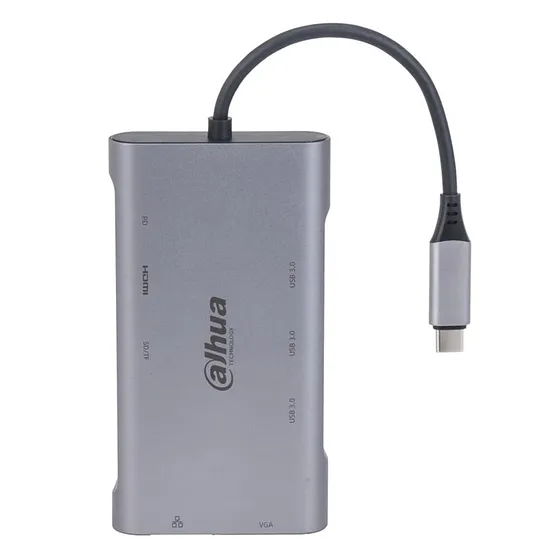 [061663] [DH-TC39] Dahua - Estación de Acoplamiento (9 en 1) USB 3.1 Tipo C a USB 3.0 + HDMI + RJ45 + VGA + SD/TF + PD Admite Lectura y Escritura en Tarjetas SD/TF Conexión Plug and Play Carcasa Metálica