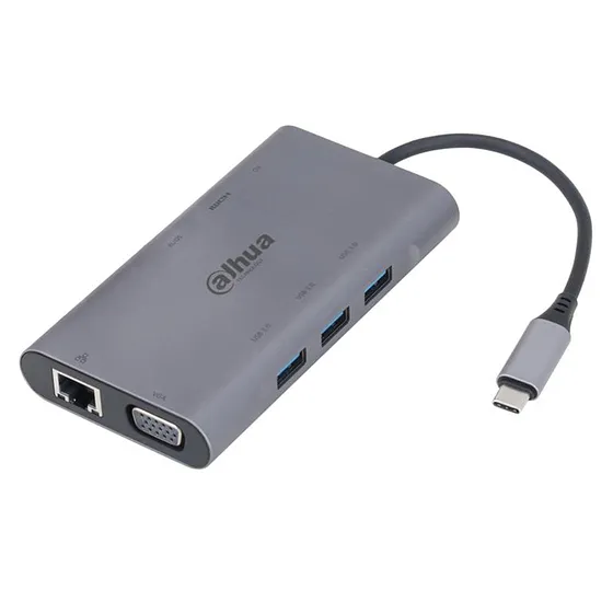 [061663] [DH-TC39] Dahua - Estación de Acoplamiento (9 en 1) USB 3.1 Tipo C a USB 3.0 + HDMI + RJ45 + VGA + SD/TF + PD Admite Lectura y Escritura en Tarjetas SD/TF Conexión Plug and Play Carcasa Metálica