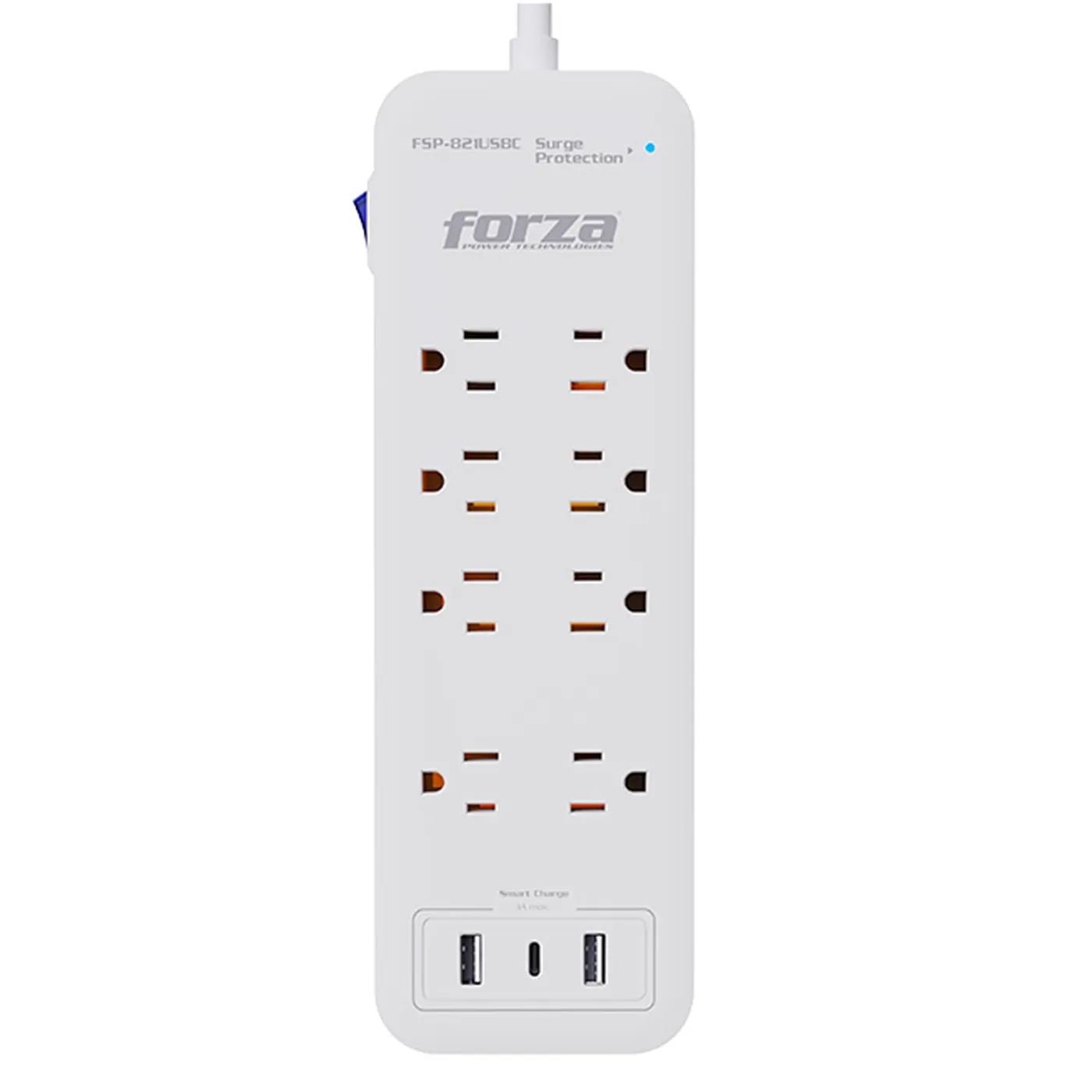 [061798] [FSP-821USBC] Forza: Protector Contra Sobretensiones 1625W/2450J 8 Tomas 2 USB-A 1 USB-C 110V/220V