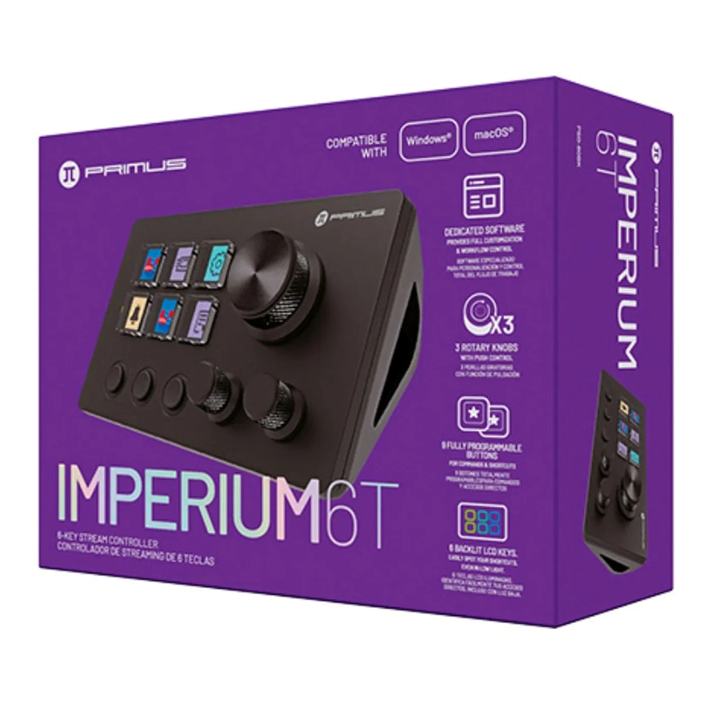 [061802] [PSD-60BK] Primus - Stream Deck Imperium6T 6 Teclas LCD Programables 3 Botones y 3 Perillas