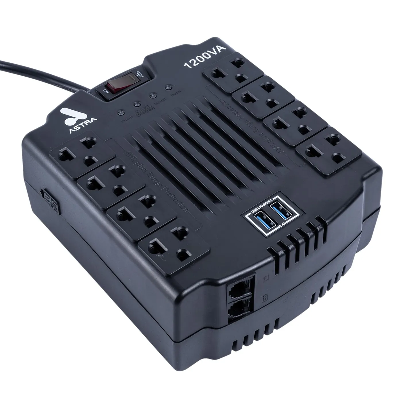 [061754] [ASRV1200VA] Astra - Regulador Automático de Voltaje 120V 1200VA/600W [8] x Tomas y [2] x USB-A