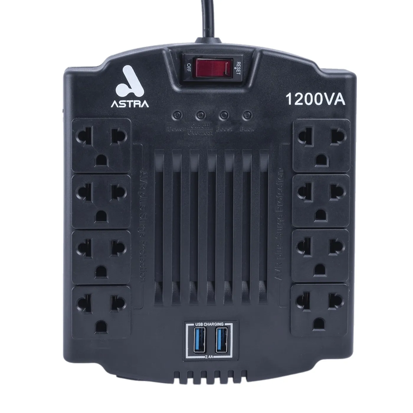 [061754] [ASRV1200VA] Astra - Regulador Automático de Voltaje 120V 1200VA/600W [8] x Tomas y [2] x USB-A