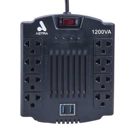 [061754] [ASRV1200VA] Astra - Regulador Automático de Voltaje 120V 1200VA/600W [8] x Tomas y [2] x USB-A