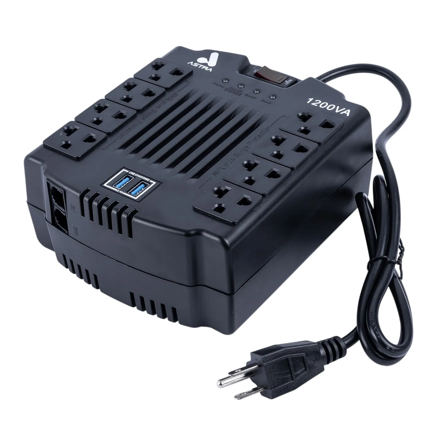 [061754] [ASRV1200VA] Astra - Regulador Automático de Voltaje 120V 1200VA/600W [8] x Tomas y [2] x USB-A